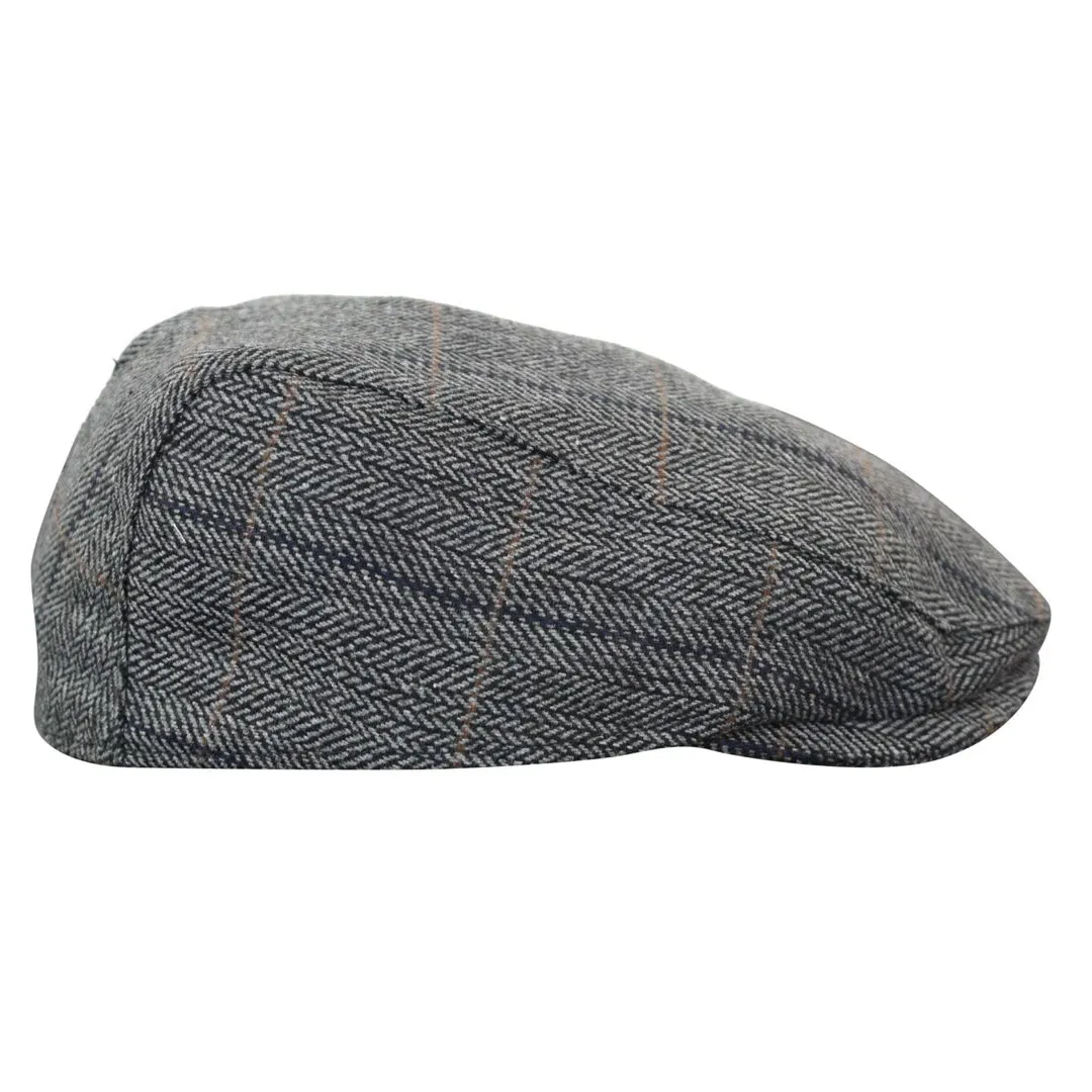 Albert - Men's Herringbone Tweed Wool Check Grandad Flat Hat