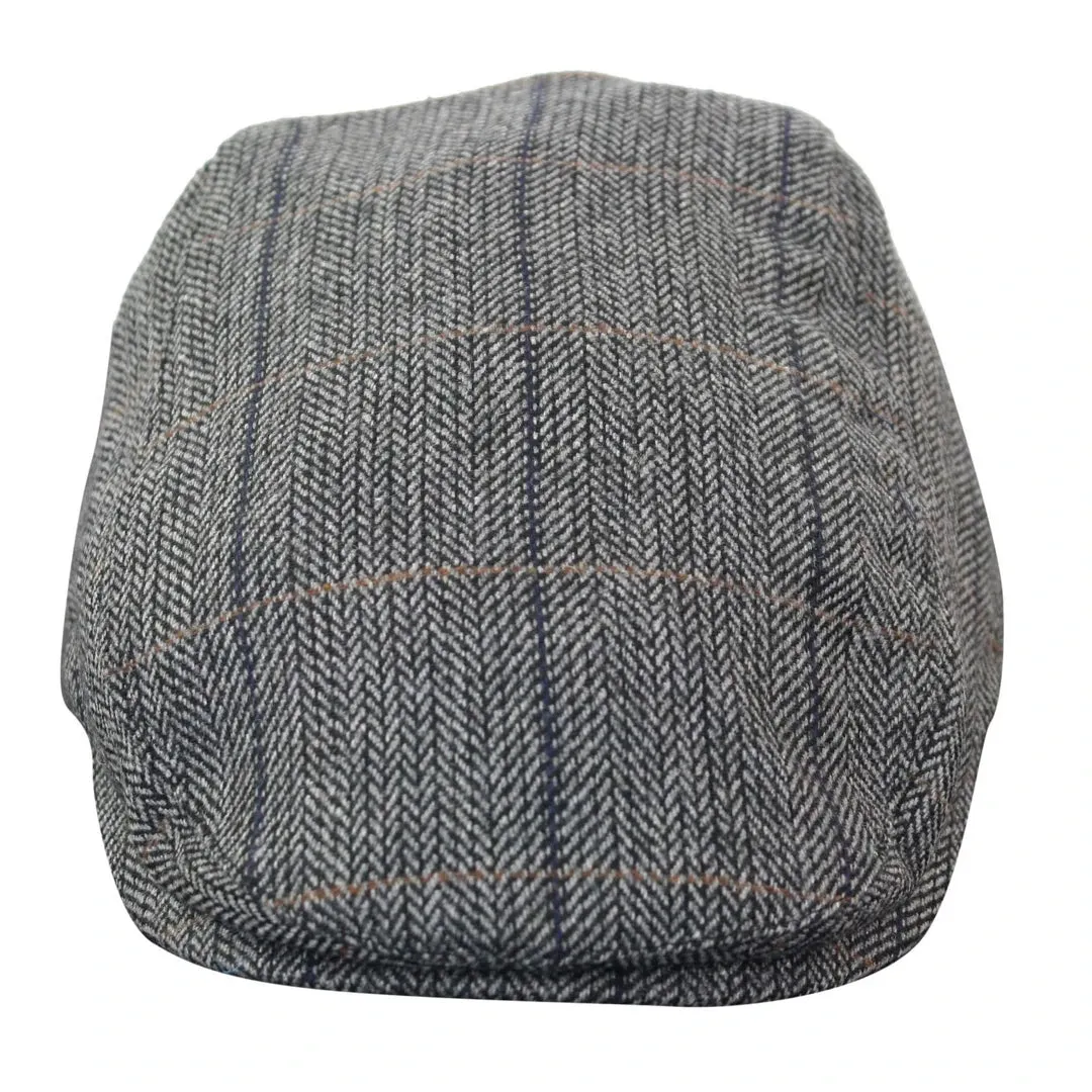 Albert - Men's Herringbone Tweed Wool Check Grandad Flat Hat