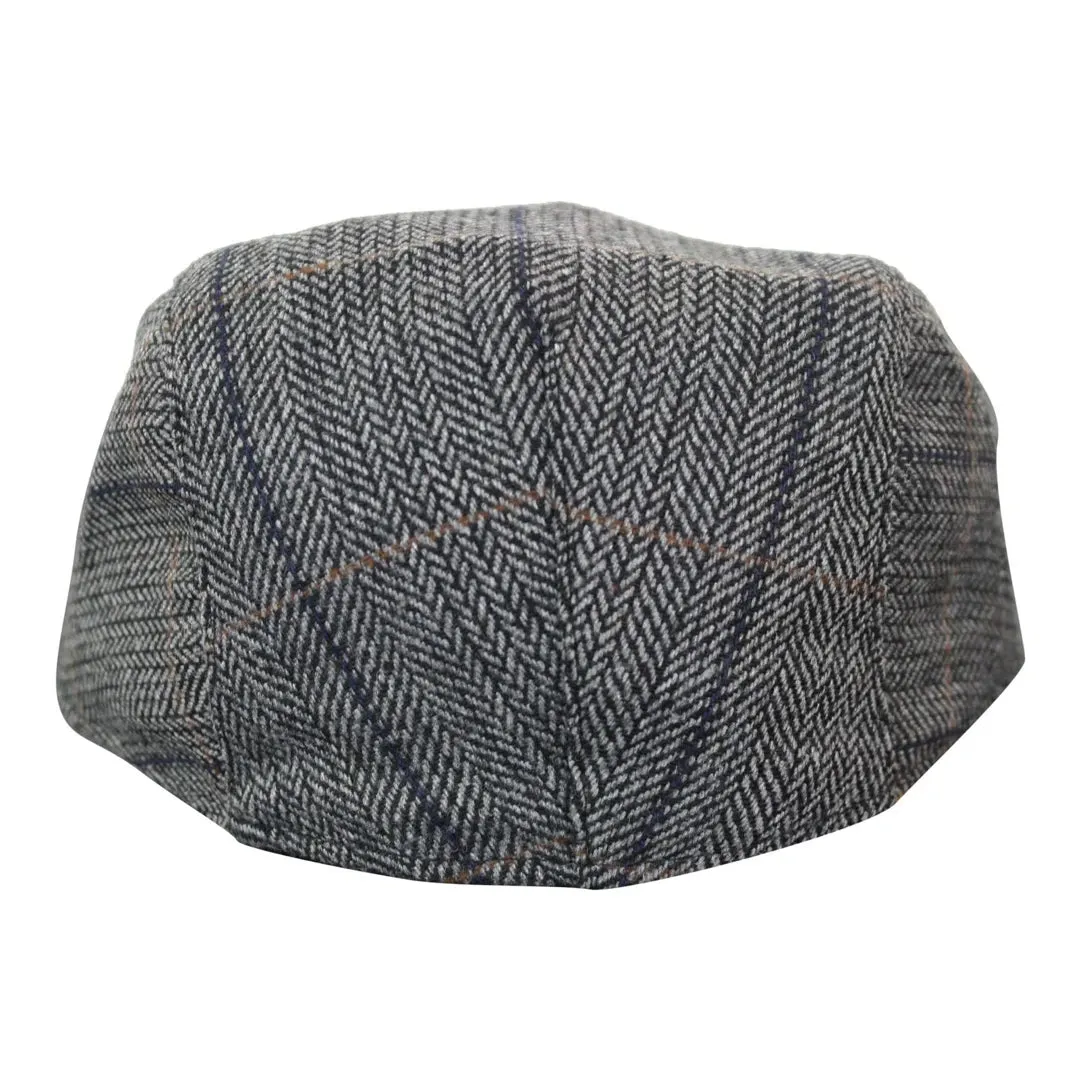 Albert - Men's Herringbone Tweed Wool Check Grandad Flat Hat