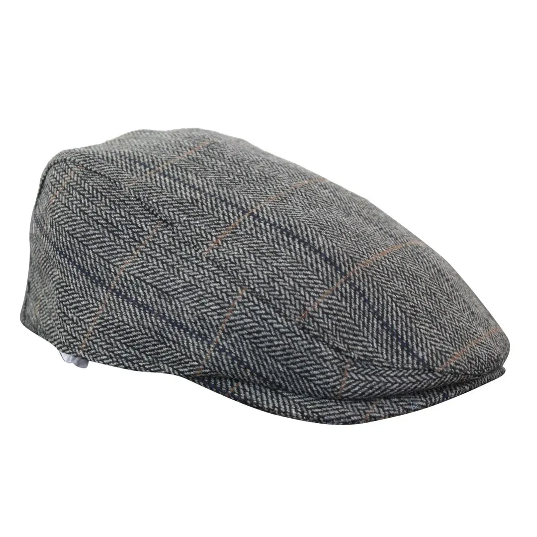 Albert - Men's Herringbone Tweed Wool Check Grandad Flat Hat