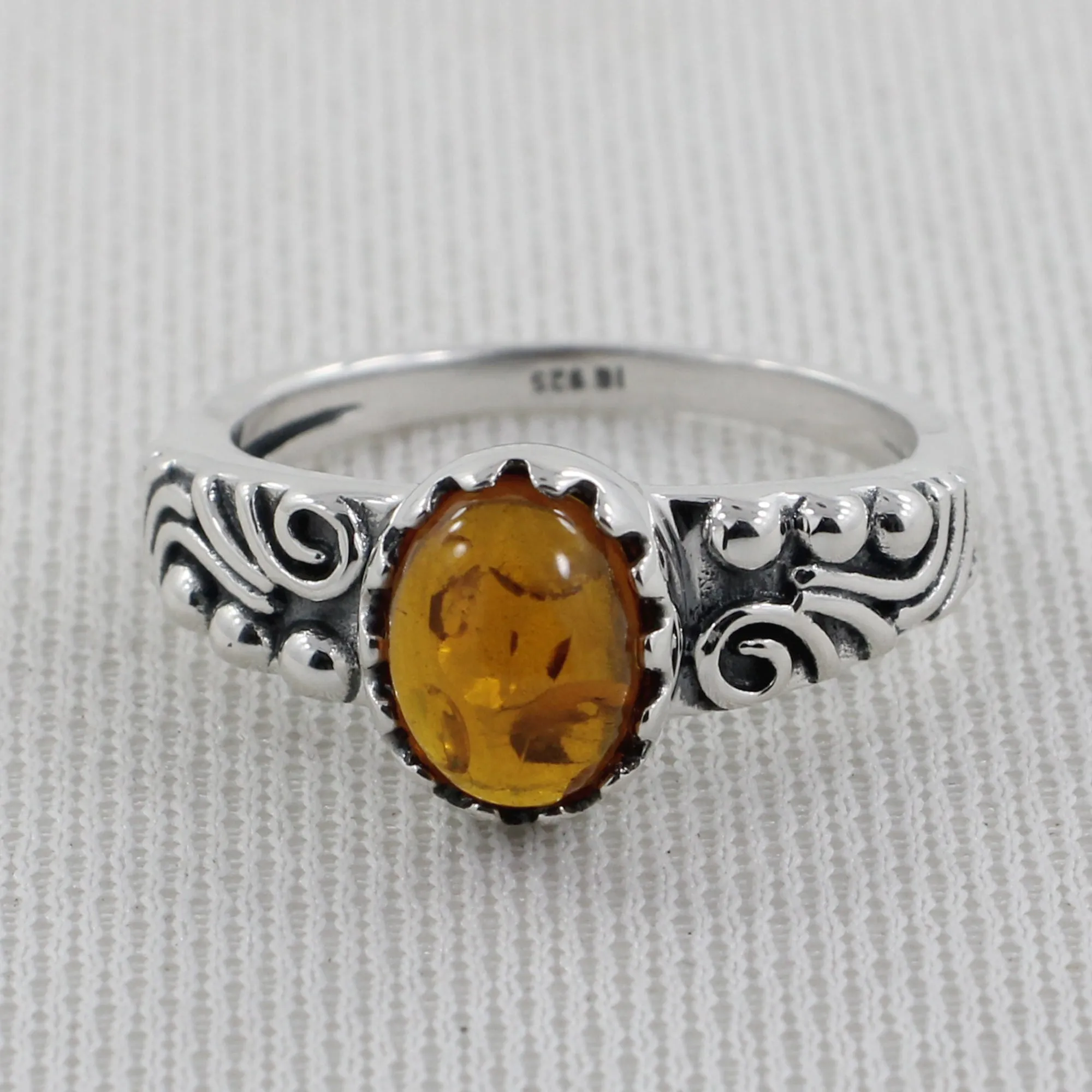 Amber Silver Rings