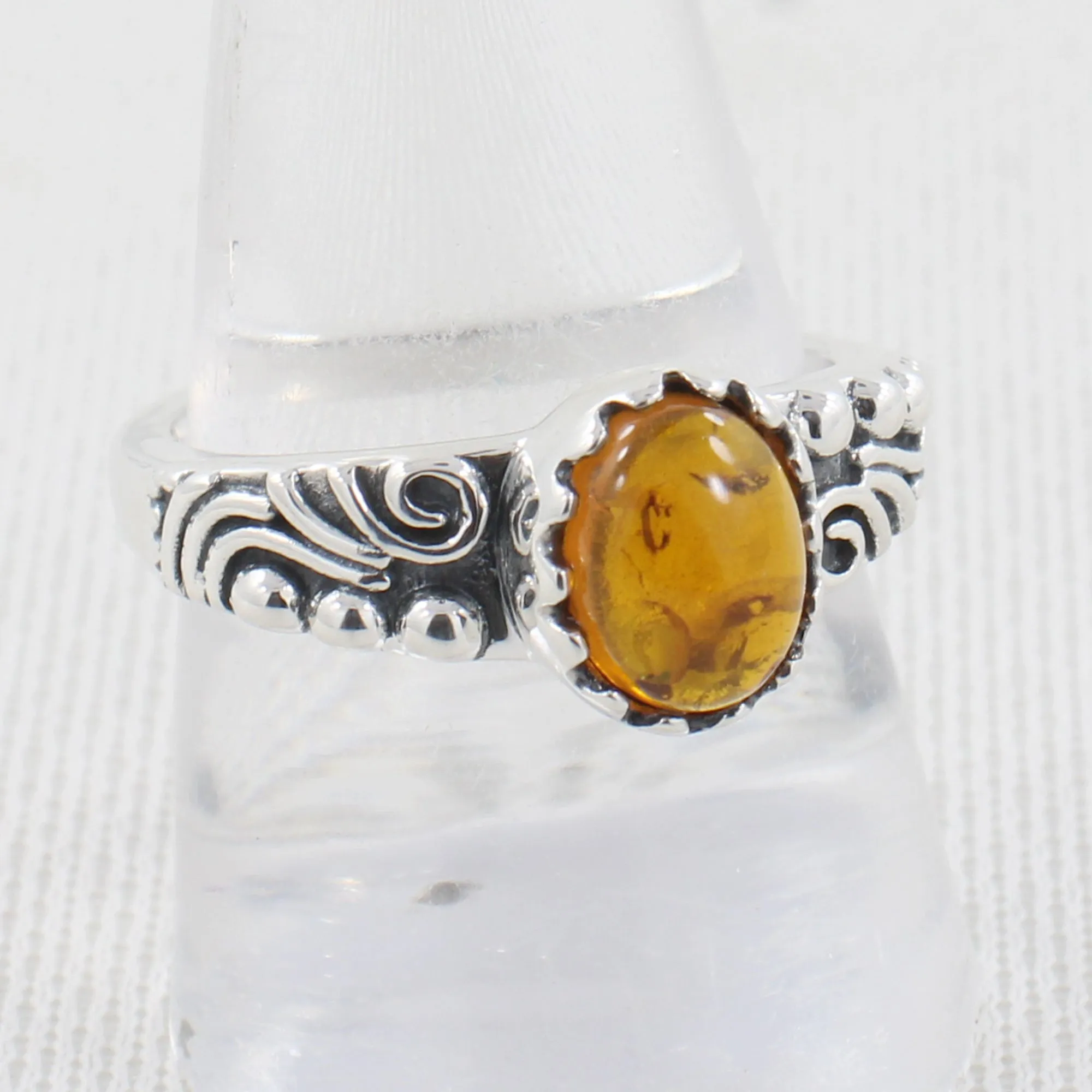 Amber Silver Rings