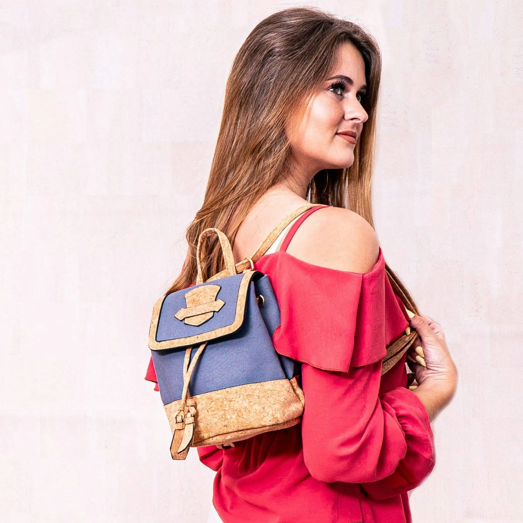 Azure Chic Cork and Cotton Backpack- BAG-2078