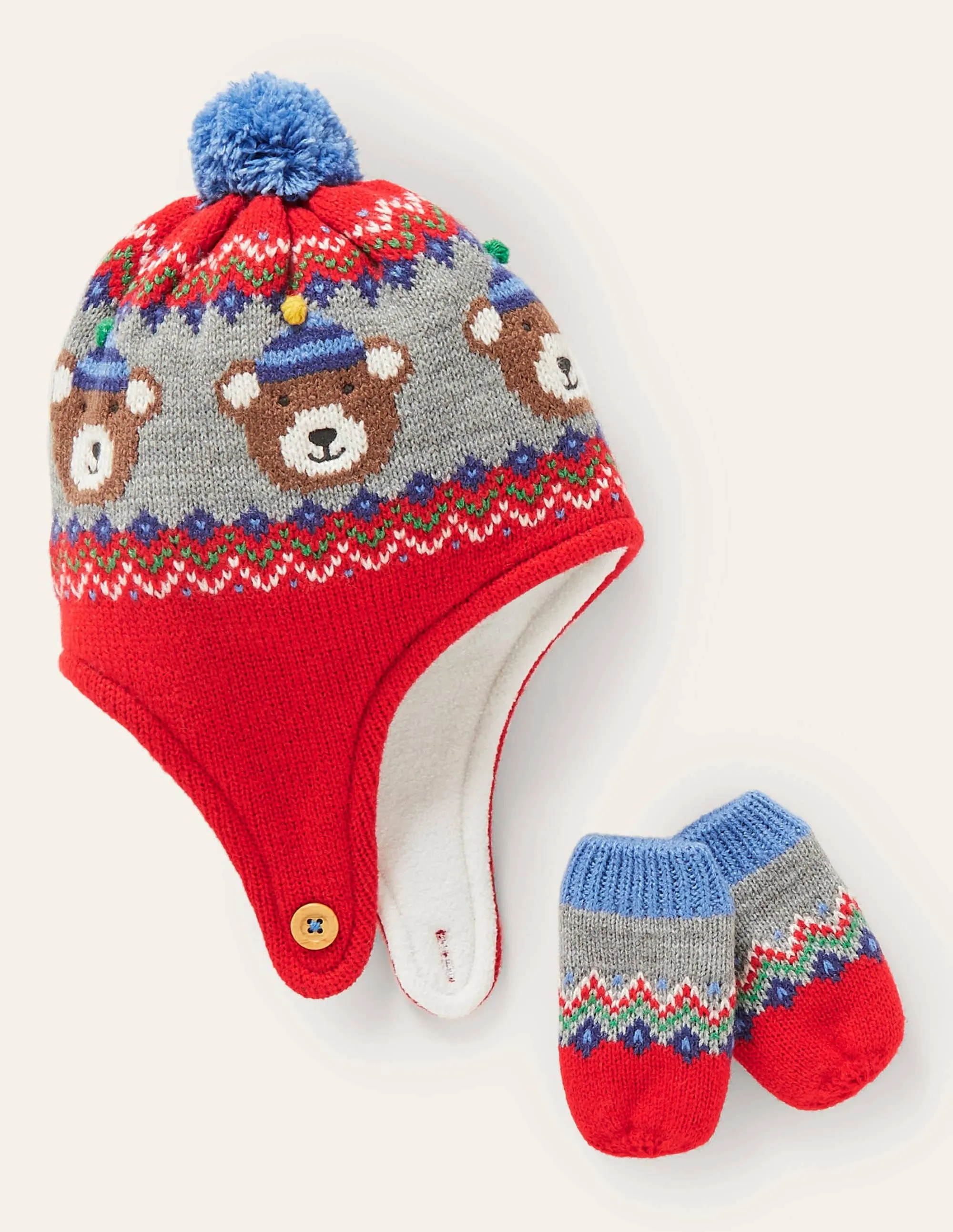 Bear Knitted Set-Red Fairisle