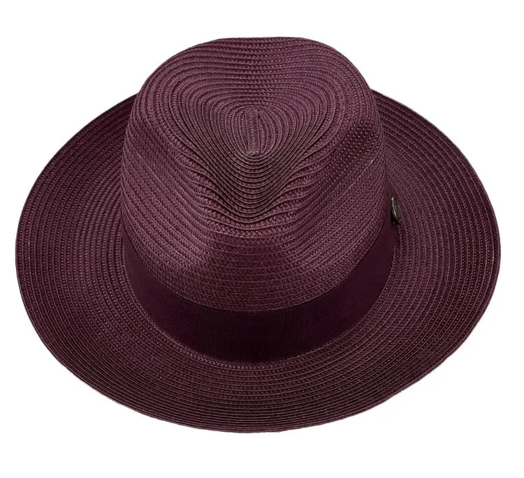 Bruno Capelo Men's Burgundy Straw  Hat