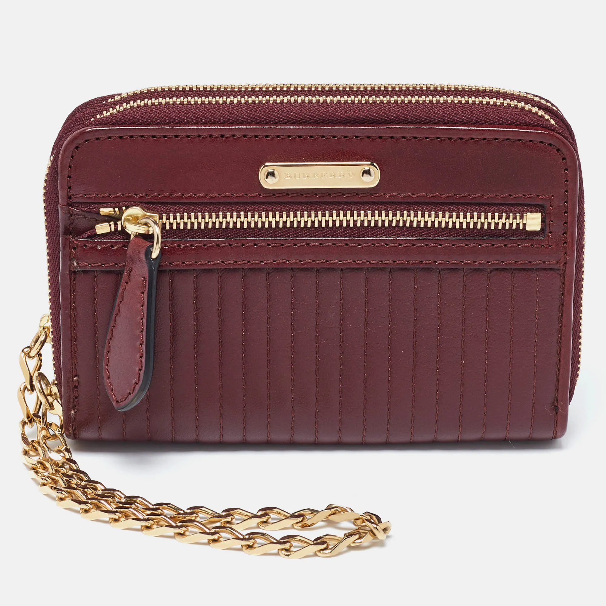 Burgundy Leather Double Zip Compact Wallet