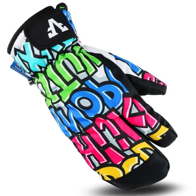 Colorful Cartoon Pattern Weatherproof Mittens  Fore-Finger Touch Tip