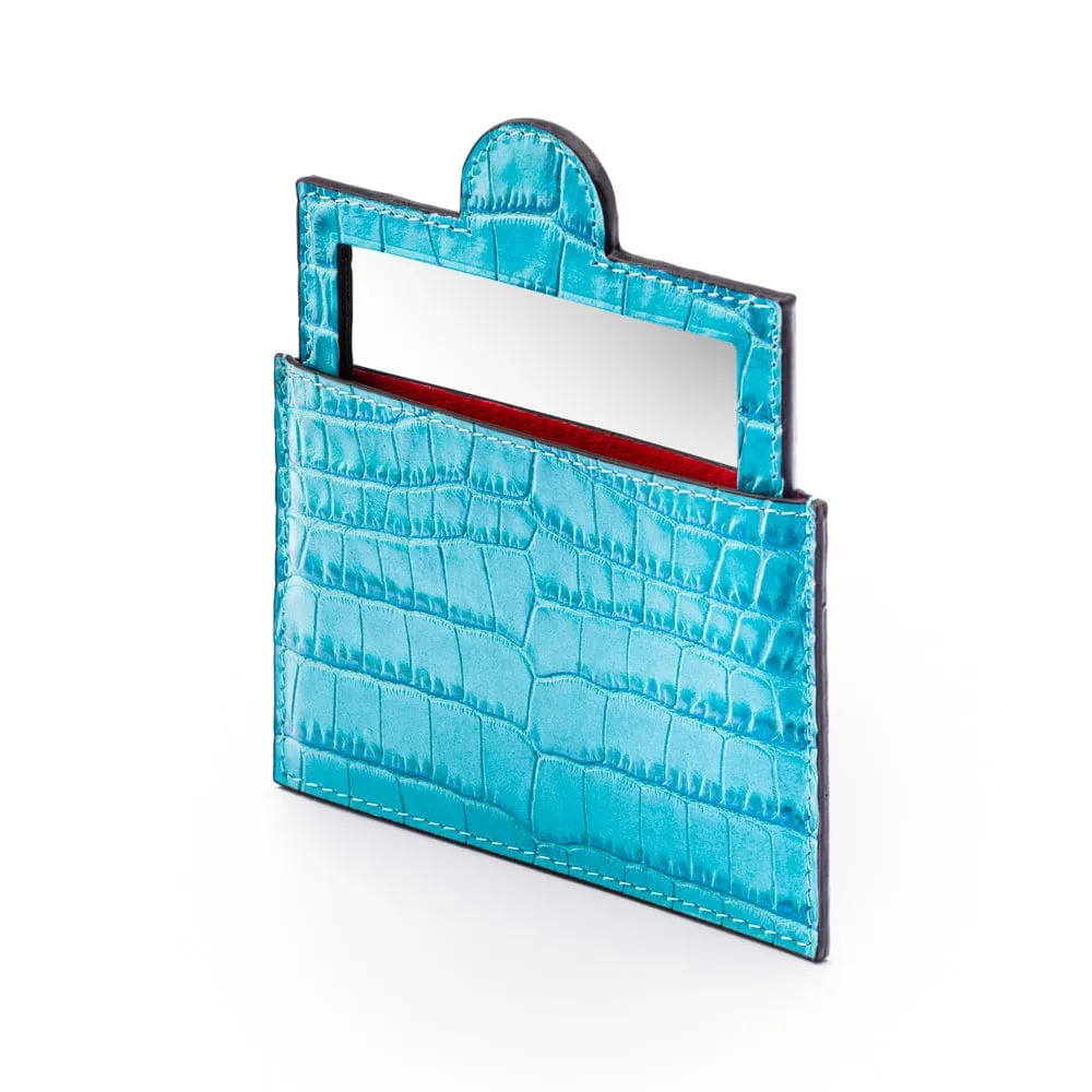 Compact Leather Mirror - Turquoise Croc