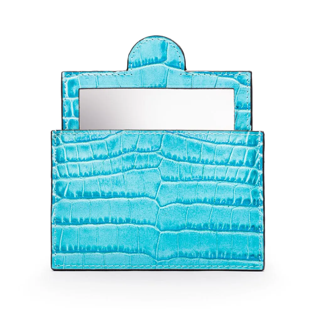 Compact Leather Mirror - Turquoise Croc