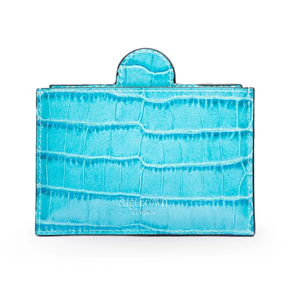 Compact Leather Mirror - Turquoise Croc