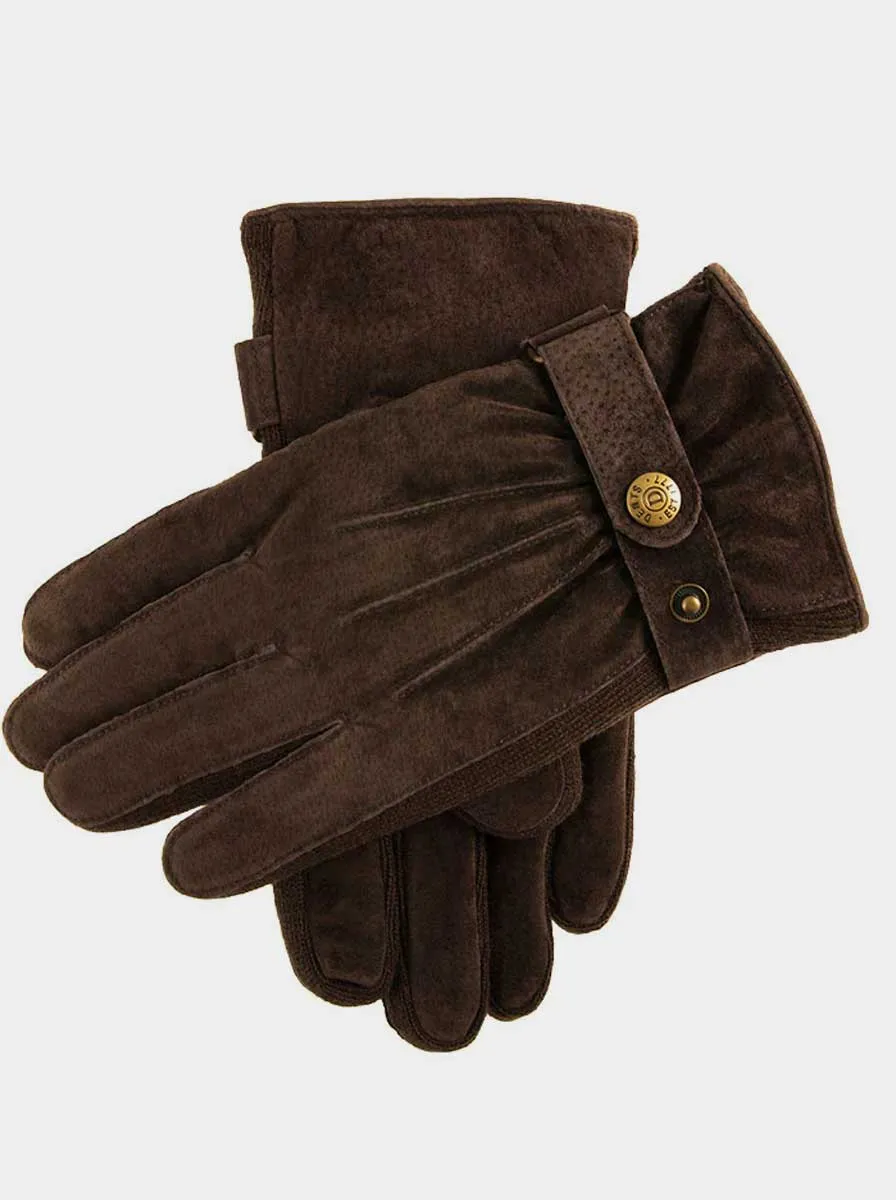 Dents - Brown Three-Point Fleece-Lined Suede Gloves