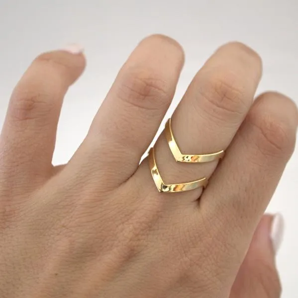 Double Line V Ring Geometric Ring