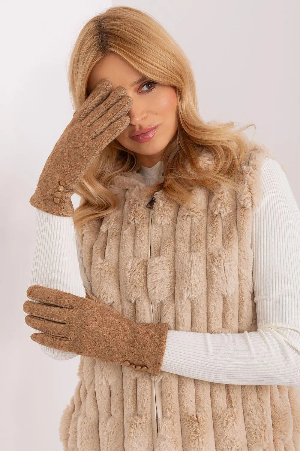 Elegant Floral Accented Touchscreen Gloves with Modern Geometric Design for Women