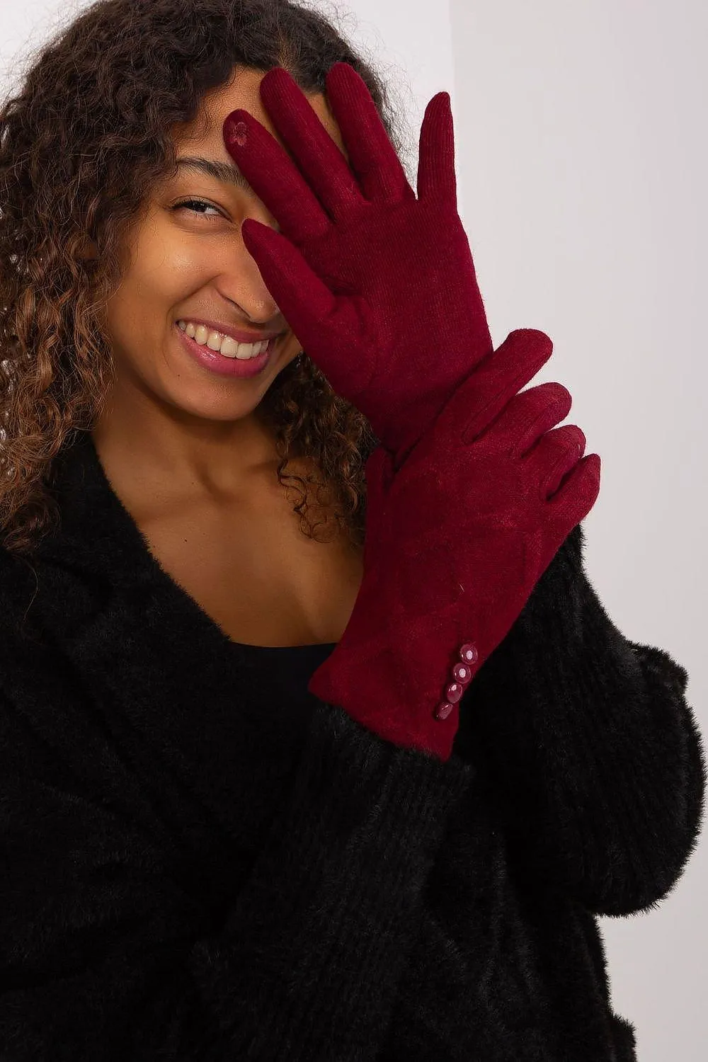 Elegant Floral Accented Touchscreen Gloves with Modern Geometric Design for Women