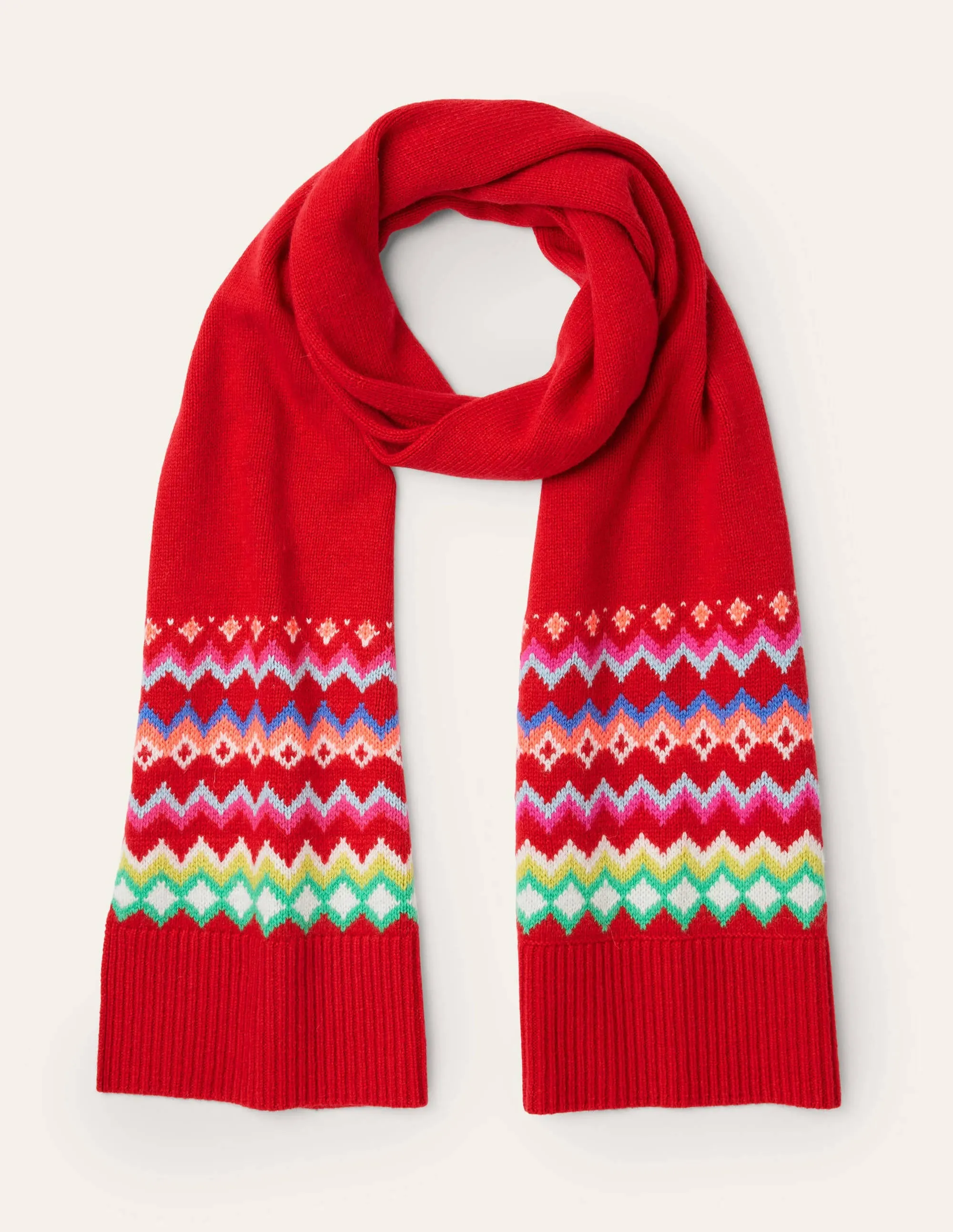 Fair Isle Scarf-Rockabilly Red