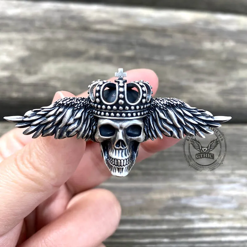 Flying Skull Sterling Silver Biker Ring