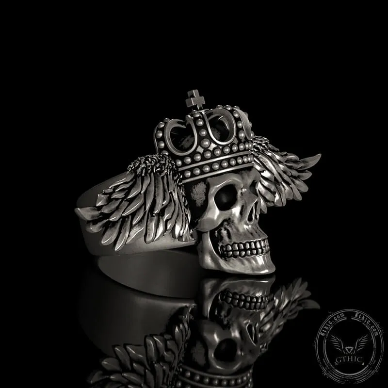 Flying Skull Sterling Silver Biker Ring