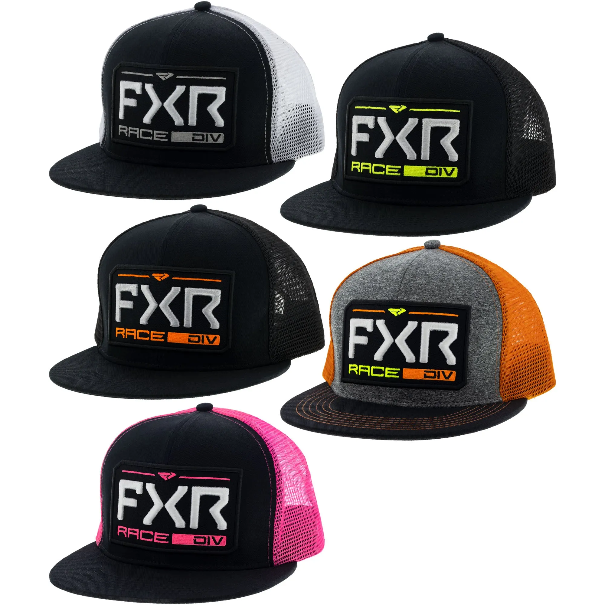 FXR  Race Division Hat Cotton Front Nylon Mesh Snap Back Flat Brim Logo