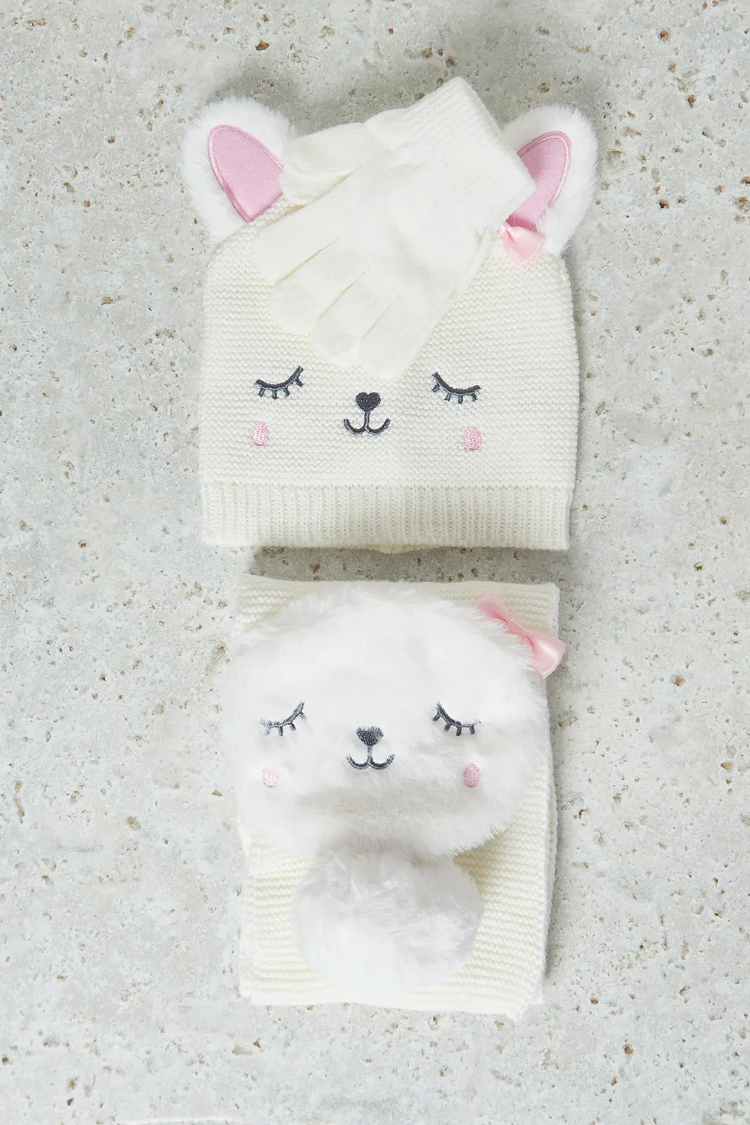 Girls White Knitted Icecap Set (3 Piece)