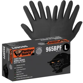 Global Glove & Safety 965BPF Panther Guard® Heavyweight Nitrile, Powder Free, Industrial Grade, Black, 6 Mil, Tractor Tread Pattern, 9.5 Inch (case of 1,000)