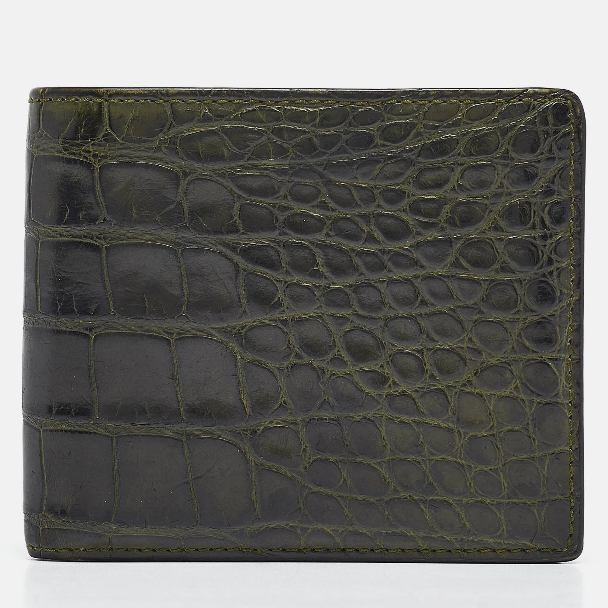 Green Crocodile Bifold Compact Wallet