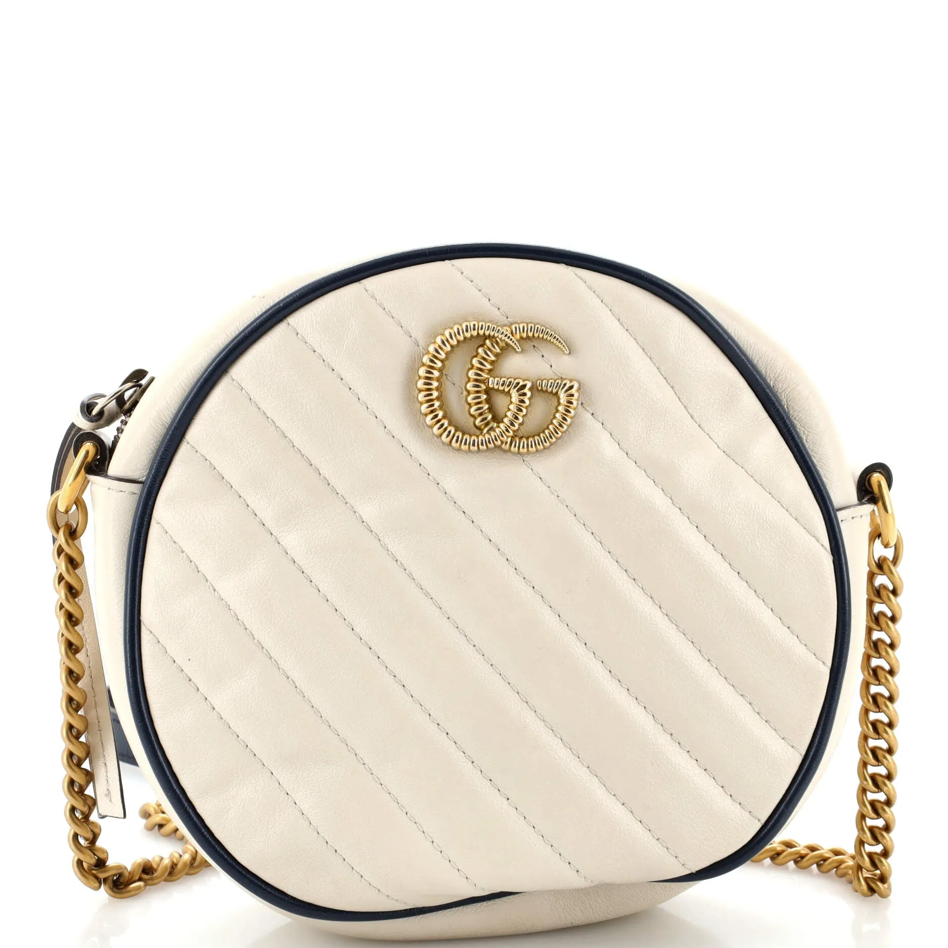 GUCCI GG Marmont Round Shoulder Bag Diagonal Quilted Leather Mini