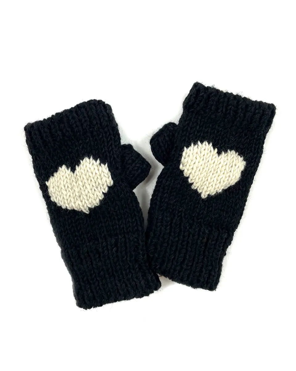 Heart Fingerless Gloves Black