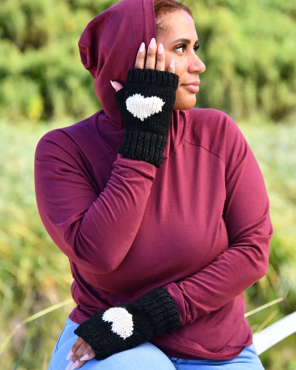 Heart Fingerless Gloves Black