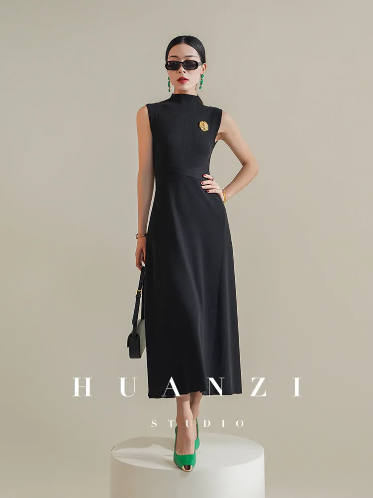 Huanzi French elegant fashionable knitted minimalist waist dress cardigan- Melissa