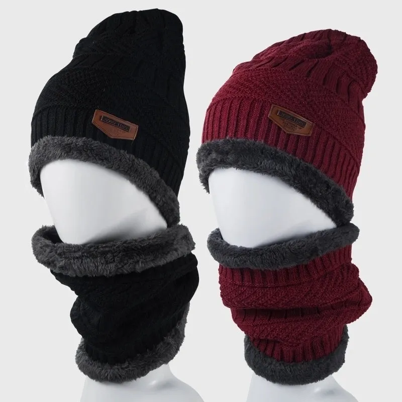 Korean Version Of Knitted Scarf Hat Autumn And Winter Set Fashion Keep Warm Plus Velvet Thick Woolen Hat Bib