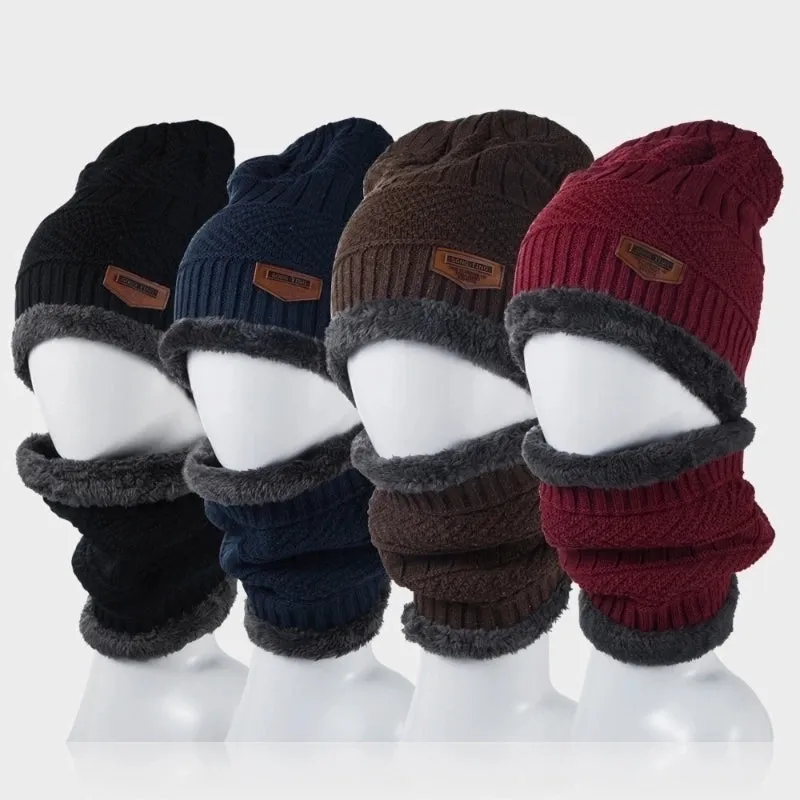 Korean Version Of Knitted Scarf Hat Autumn And Winter Set Fashion Keep Warm Plus Velvet Thick Woolen Hat Bib