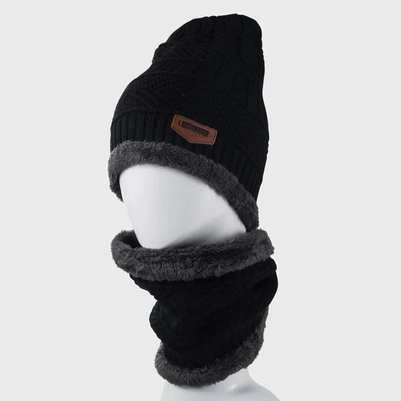 Korean Version Of Knitted Scarf Hat Autumn And Winter Set Fashion Keep Warm Plus Velvet Thick Woolen Hat Bib