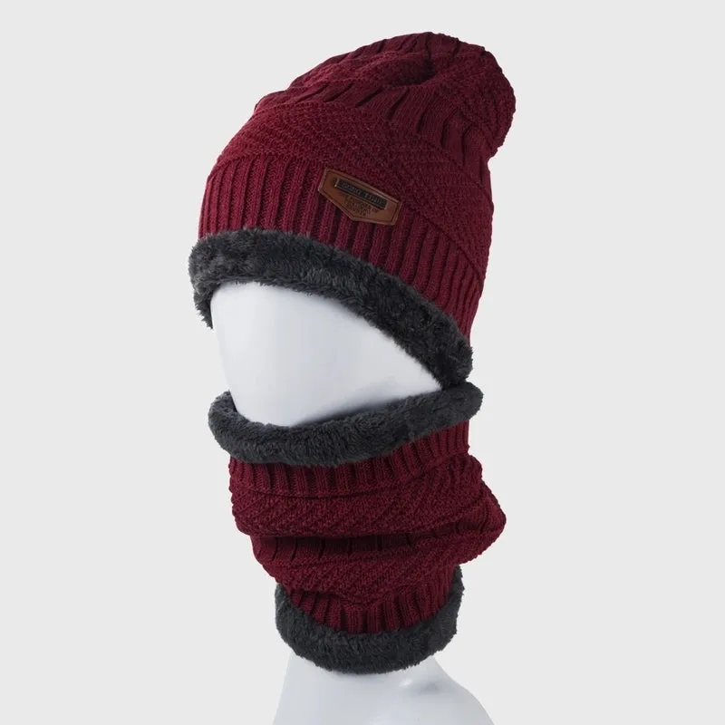 Korean Version Of Knitted Scarf Hat Autumn And Winter Set Fashion Keep Warm Plus Velvet Thick Woolen Hat Bib