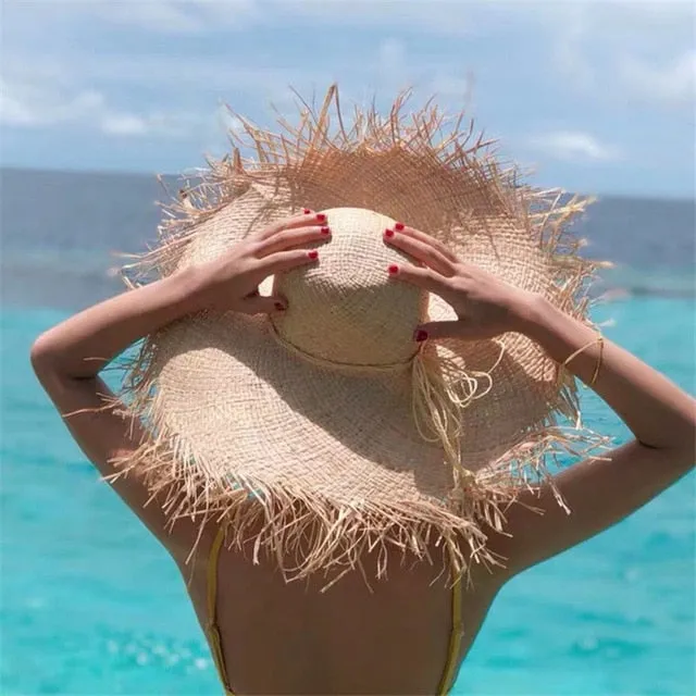 Lace Strap Straw Hat Bow Wide Grass Female Summer Cap Beach Visor Outdoor Holiday Sun Protection Collapsible