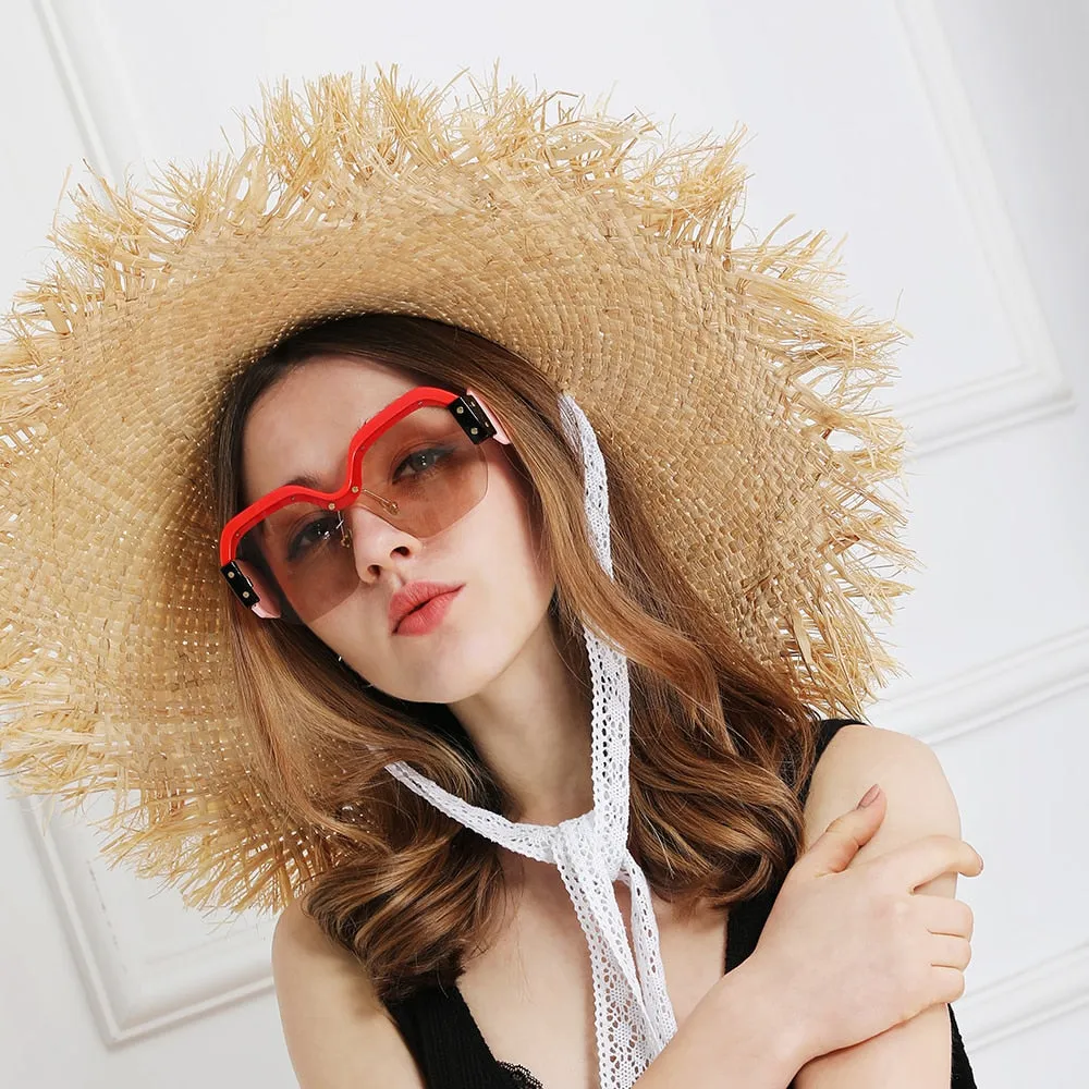 Lace Strap Straw Hat Bow Wide Grass Female Summer Cap Beach Visor Outdoor Holiday Sun Protection Collapsible