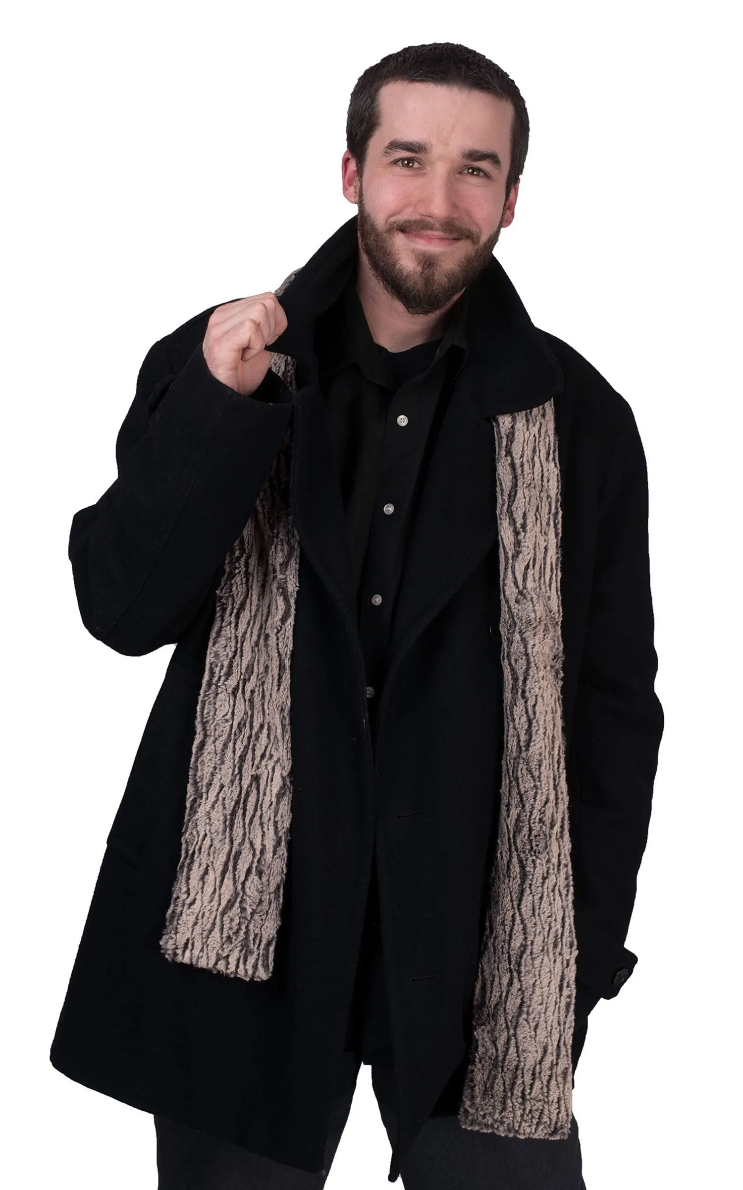 Men's Classic Scarf - Luxury Faux Fur in Espresso Bean