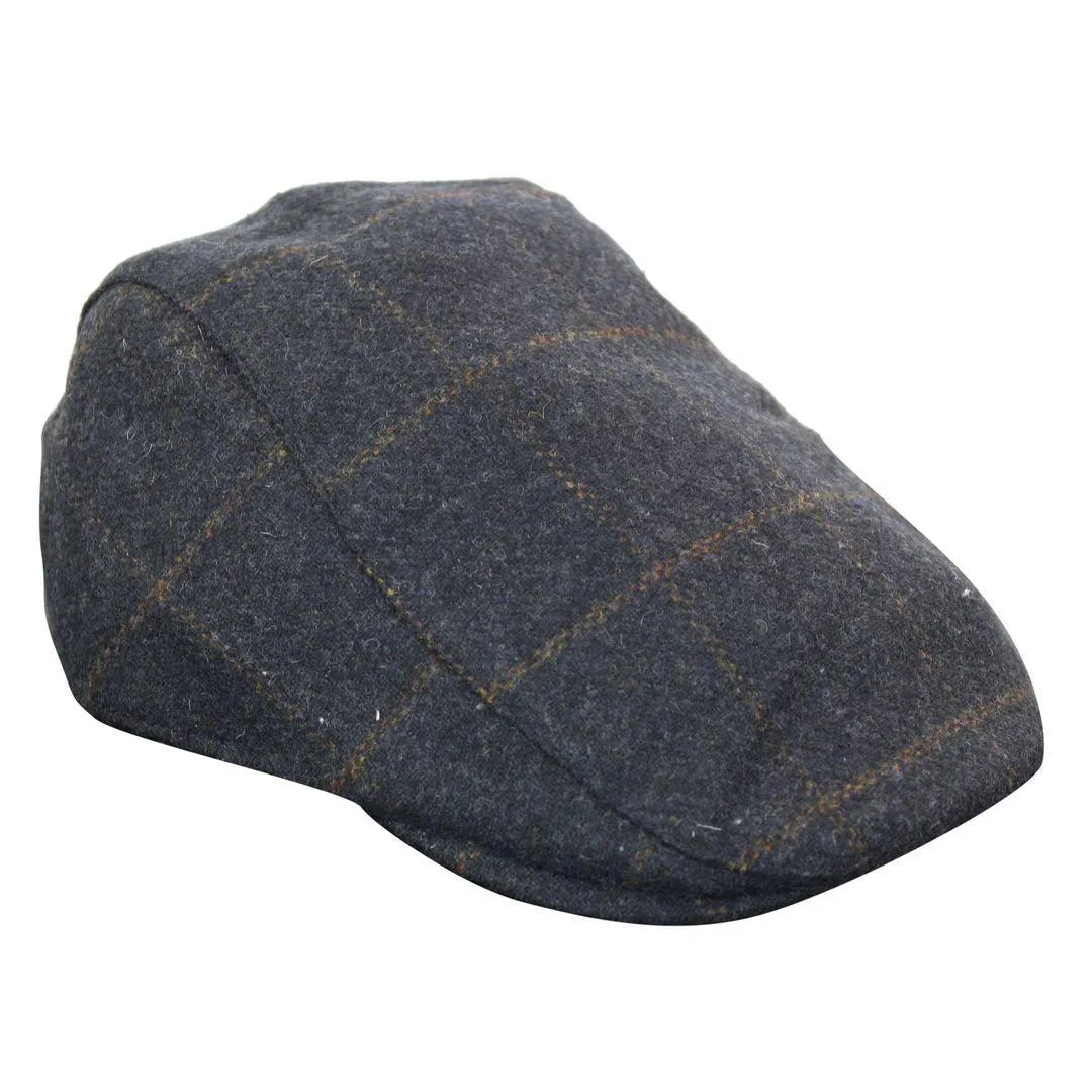 Mens Herringbone Tweed Wool Check Grandad Flat Caps Hats Vintage Green Grey Blue Brown