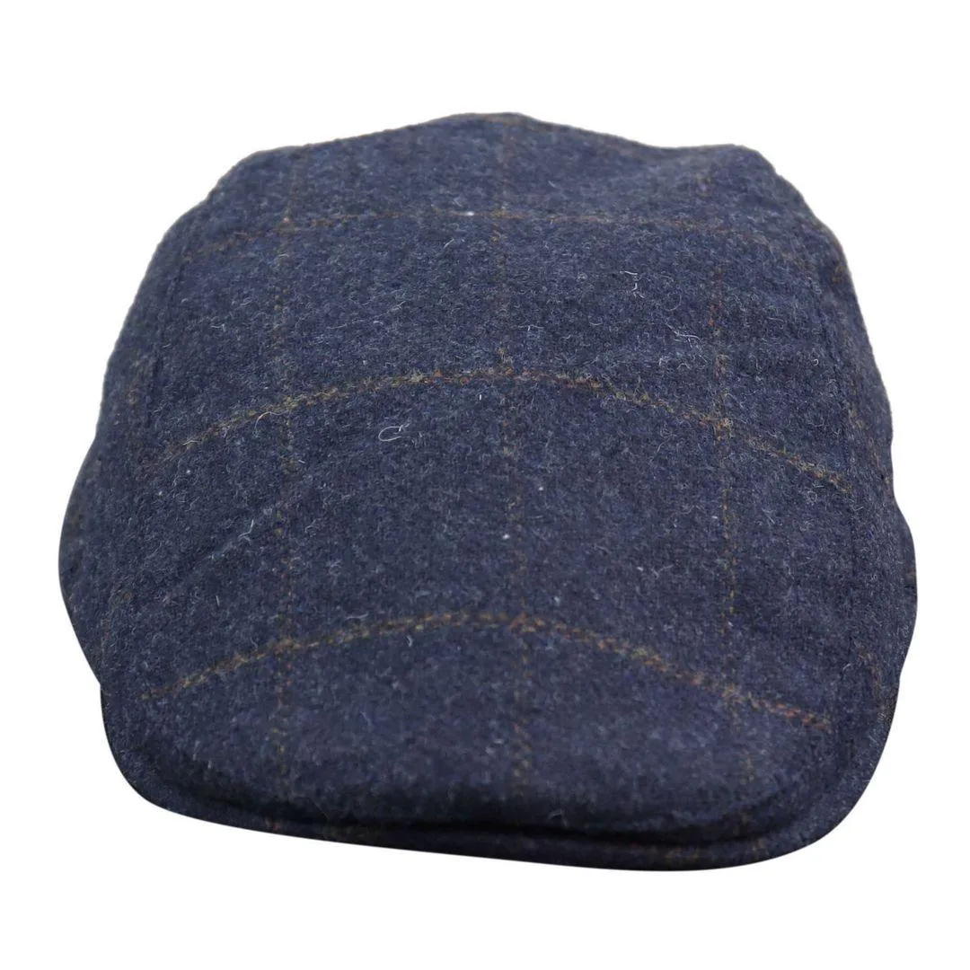 Mens Herringbone Tweed Wool Check Grandad Flat Caps Hats Vintage Green Grey Blue Brown