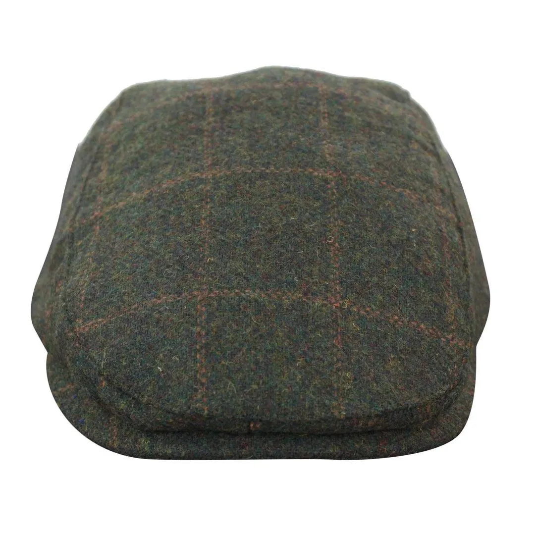 Mens Herringbone Tweed Wool Check Grandad Flat Caps Hats Vintage Green Grey Blue Brown