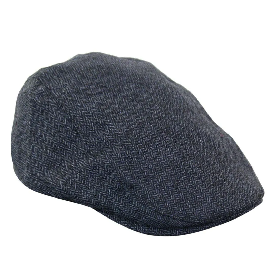 Mens Herringbone Tweed Wool Check Grandad Flat Caps Hats Vintage Green Grey Blue Brown