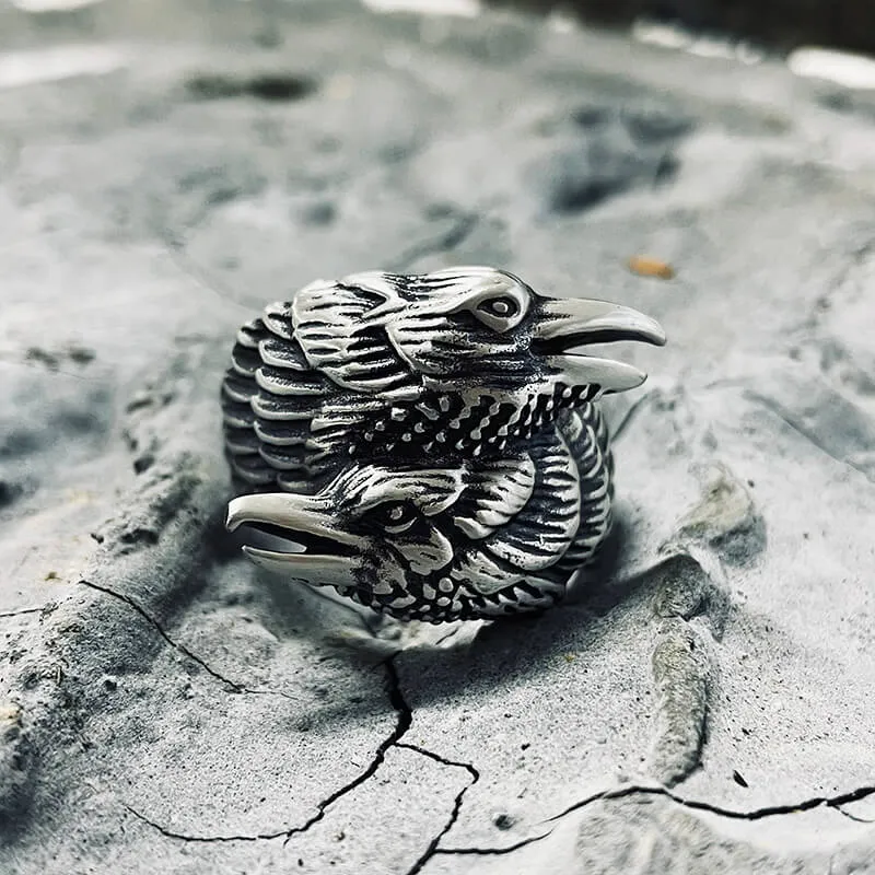 Odin Ravens Huginn and Munin Sterling Silver Viking Ring