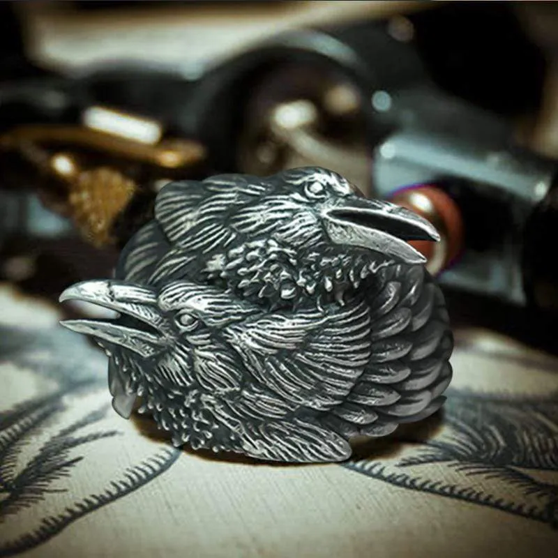 Odin Ravens Huginn and Munin Sterling Silver Viking Ring