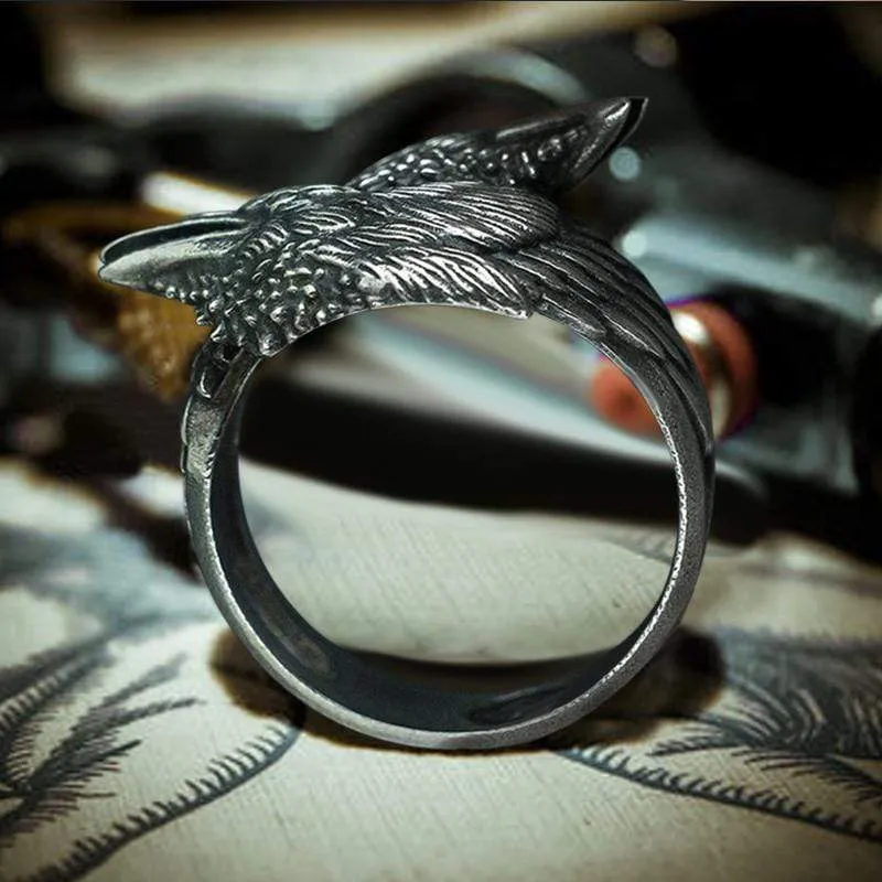 Odin Ravens Huginn and Munin Sterling Silver Viking Ring