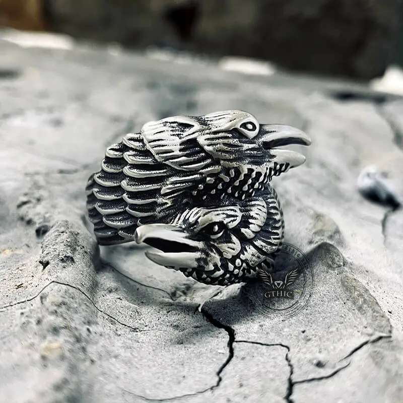 Odin Ravens Huginn and Munin Sterling Silver Viking Ring