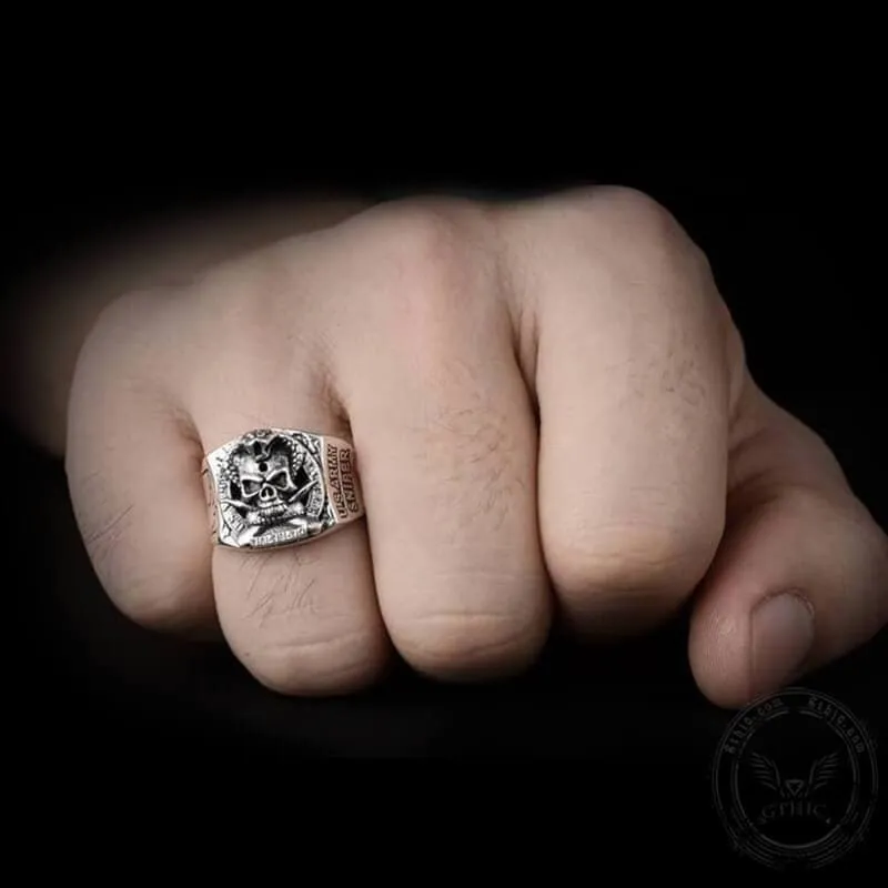 Pirate Coiled Snake Sterling Silver Skull Ring