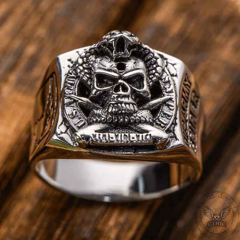 Pirate Coiled Snake Sterling Silver Skull Ring