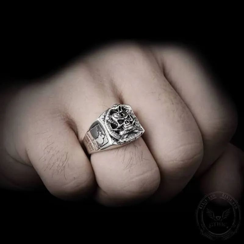 Pirate Coiled Snake Sterling Silver Skull Ring