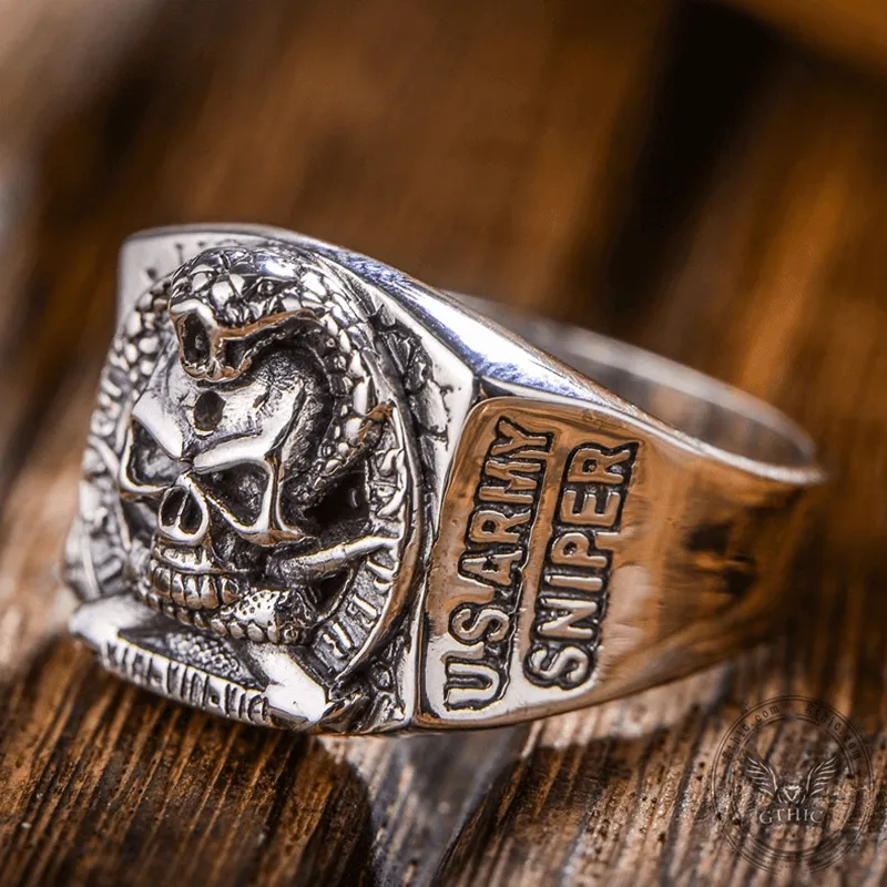 Pirate Coiled Snake Sterling Silver Skull Ring