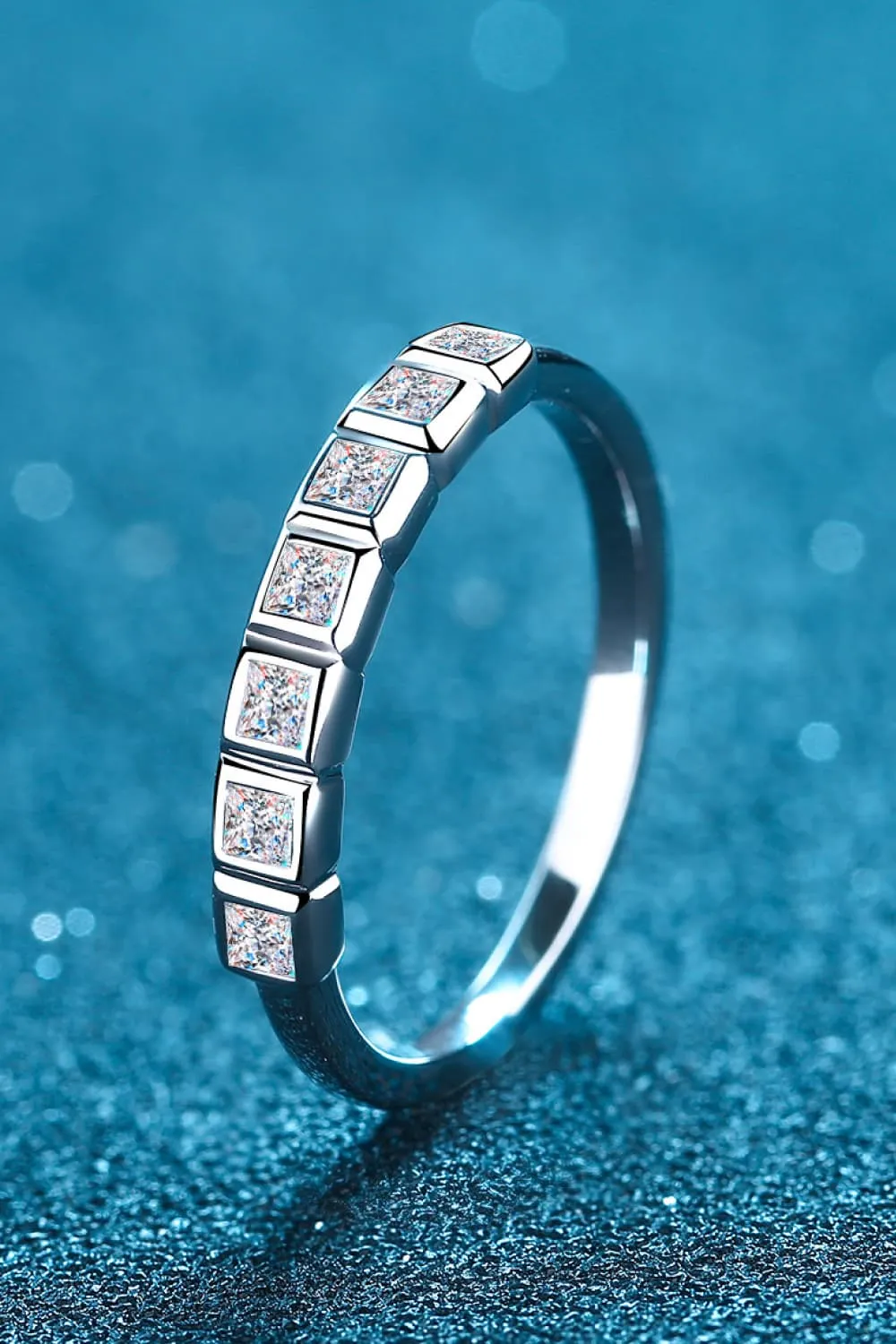 Rhodium-Plated Sterling Silver Moissanite Half-Eternity Ring