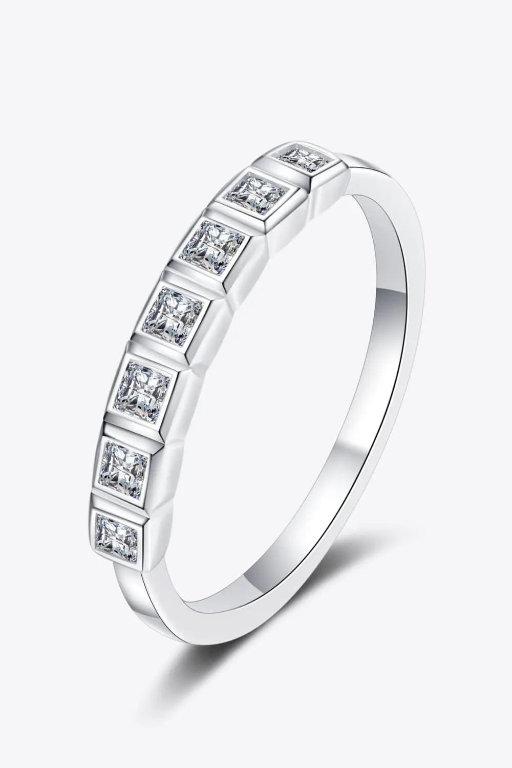 Rhodium-Plated Sterling Silver Moissanite Half-Eternity Ring